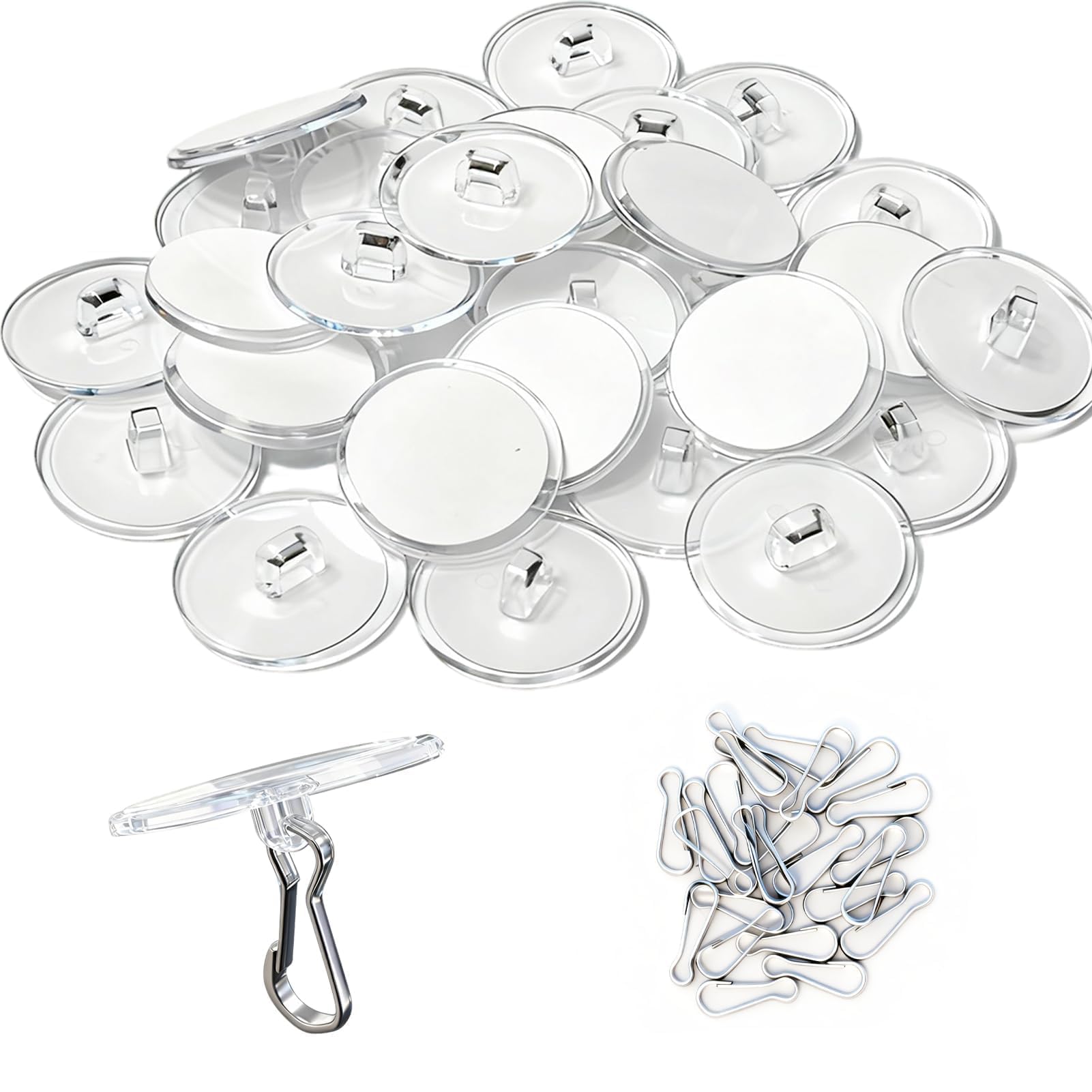 Funver 100 PCS Adhesive Ceiling Hooks, 2cm Clear Sticky Hooks with Metal Hangers, No Drill Removable Hanging Hooks for Party Decorations, Wind Chimes, Lights and Home Decoration Items