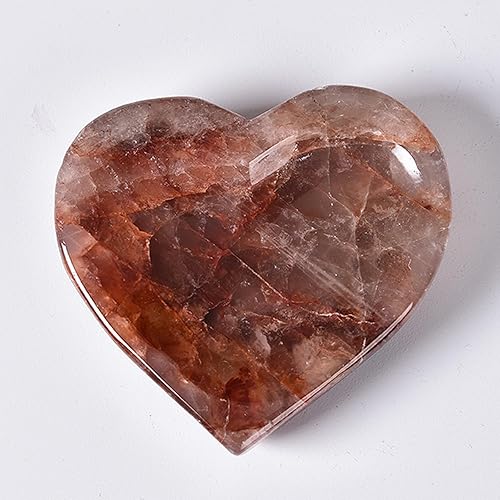JIC Gem Cuenco de cristal natural con forma de corazón de cuarzo hematoide rojo, piedra de cristal curativo, bandeja de joyería, decoración para el