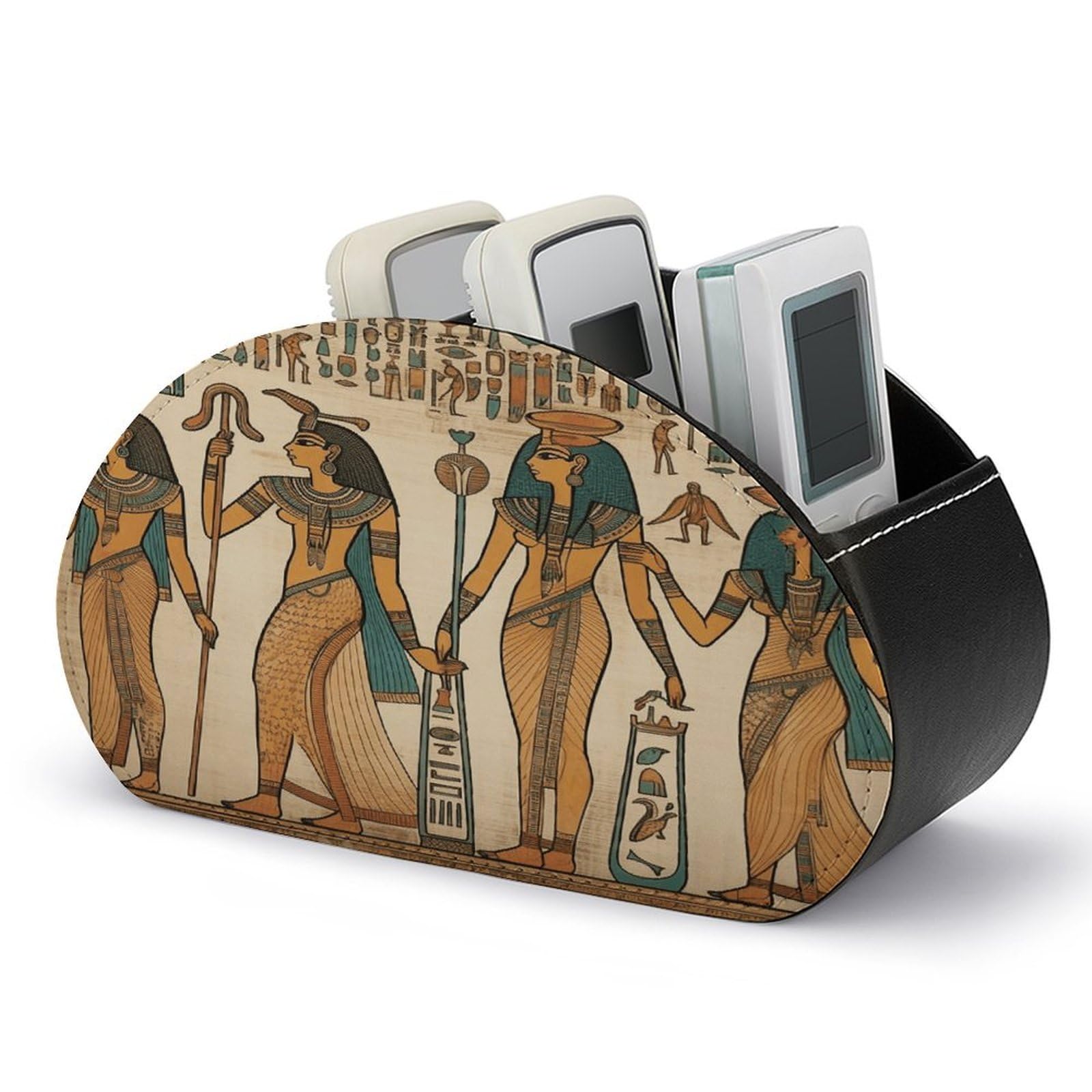 VstaDank Women in Ancient Egypt Remote Control Holder Farmhouse TV Media Remote Storage Box with 5 Compartments PU Leather Remote Caddy Desktop Organizer for Home Bedside Table Organizer