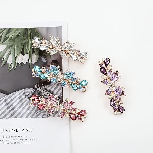 Miniatura 6 de inSowni Paquete de 4 pasadores de lujo con purpurina brillante con diamantes de imitación de cristal de mariposa de metal francés pasadores para el