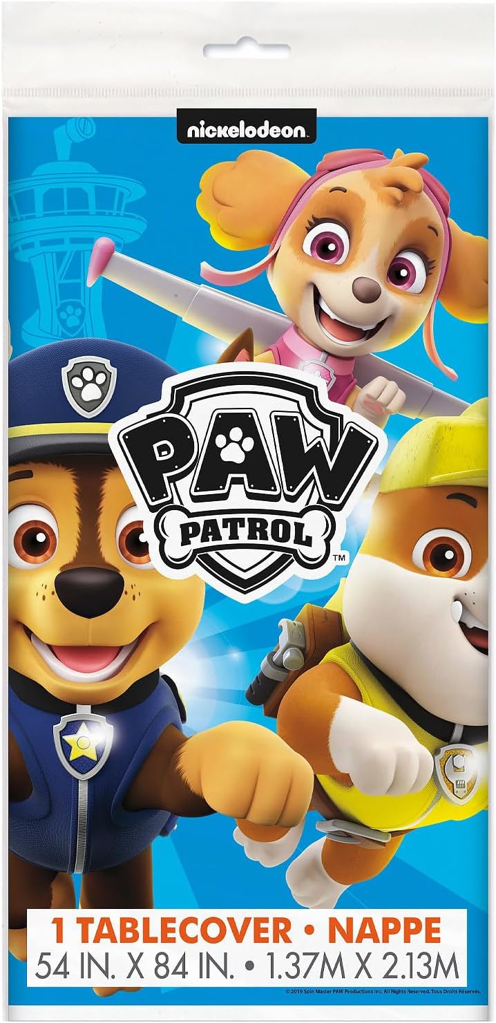 Rectangular Paw Patrol Tablecloth, 54" x 84" (1 Pc) Paw Patrol Plastic Table Cover, Disposable Plastic Table Cover for Themed Parties, Charactarized Kids Birthdays & Celebrations