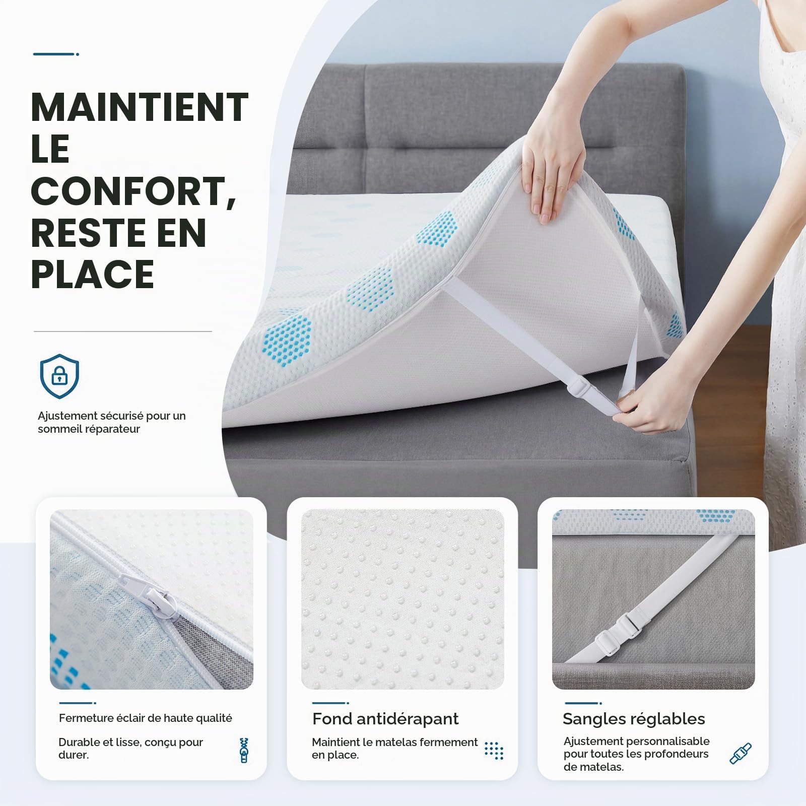 Surmatelas 160x200 Mousse mémoire Forme Gel 7cm Respirant 2 Personnes