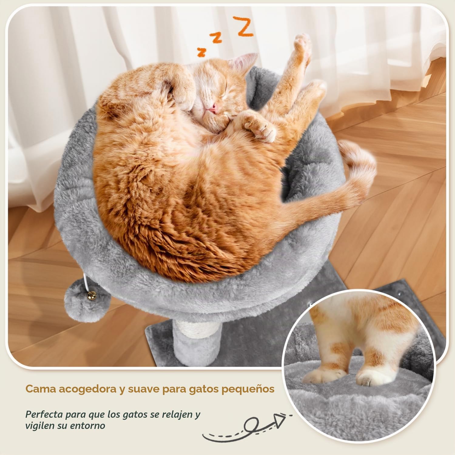 Nobleza Árbol Rascador para Gatos Grande 168cm, Torre de Actividades Multinivel con 9 Postes de Sisal, 2 Nidos, Hamaca y Pompón, Gris