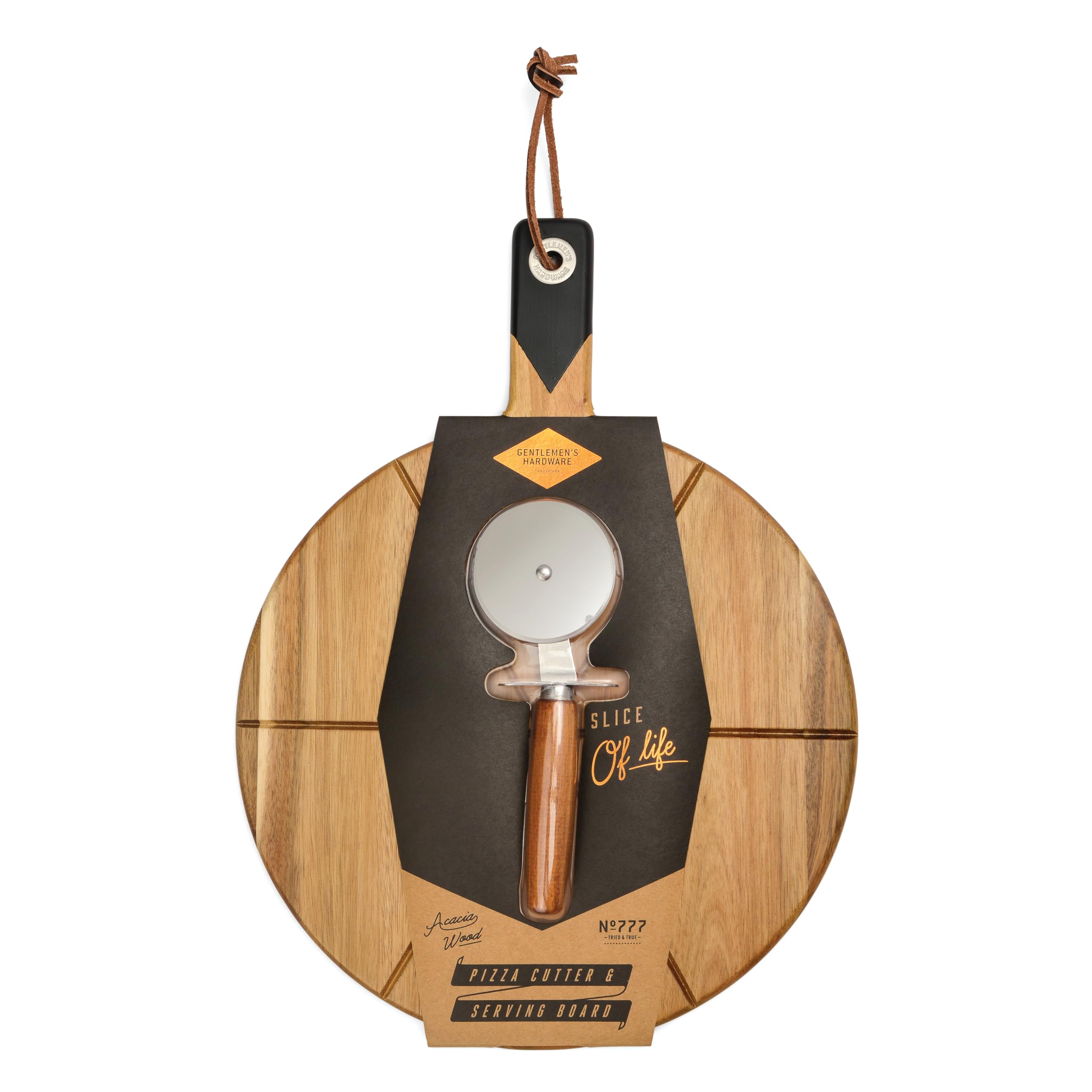 Gentlemen's Hardware Stainless Steel Pizza Cutter & Acacia Wood Serving Board Set, 30cm x 40cm, Slice of Life