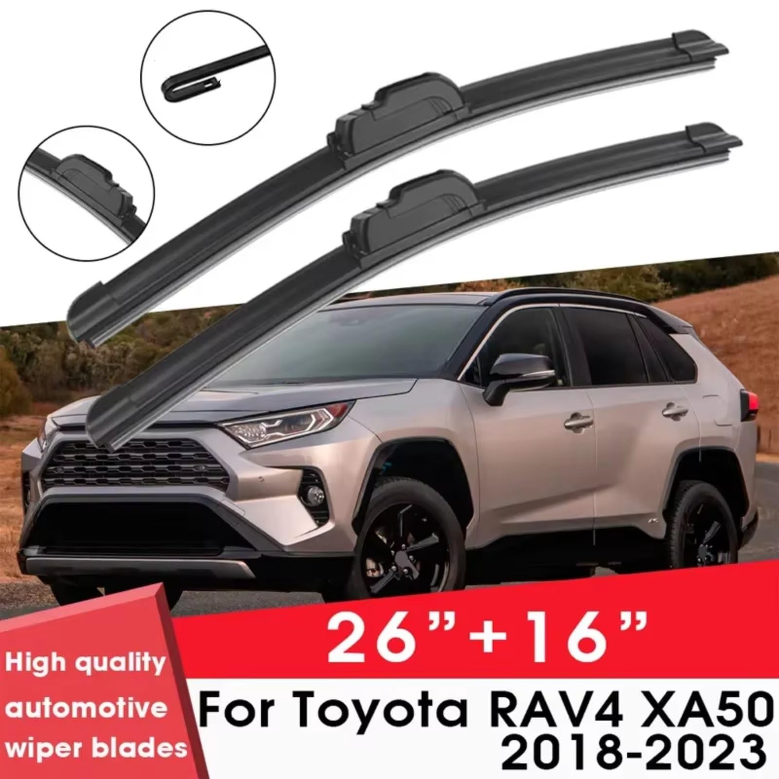 Escobillas Silen Compatible Con Toyota Para RAV4 XA50 2018 2019 2020 2021 2022 2023 26 "+16" Limpiaparabrisas Goma Silicona Accesorios Para Limpiaparabrisas Escobillas Limpiaparabrisas