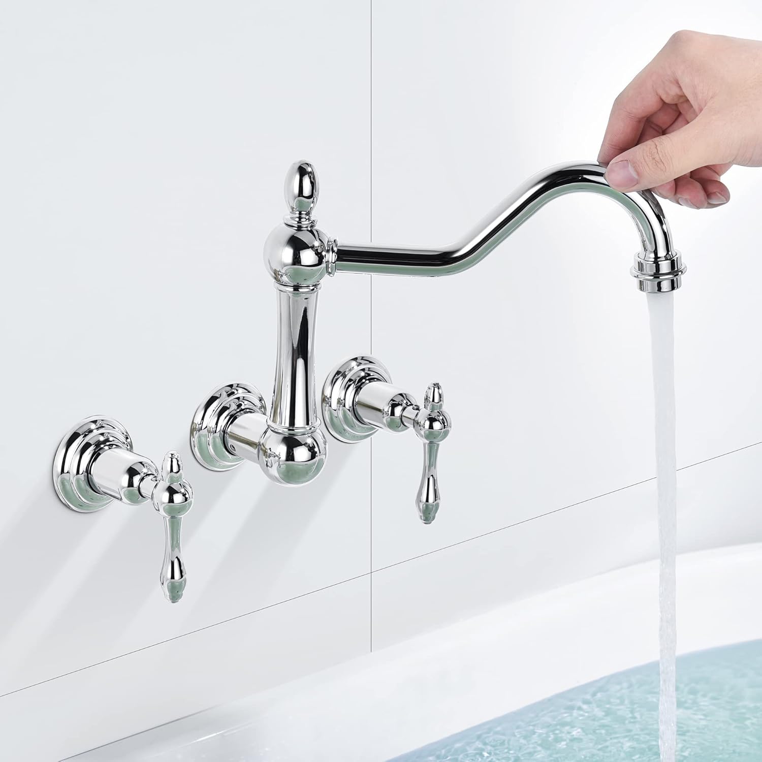 sumerain Vintage Tub Faucet Wall Mount Bathtub Faucet 3 Hole 8 Inches Center Chrome