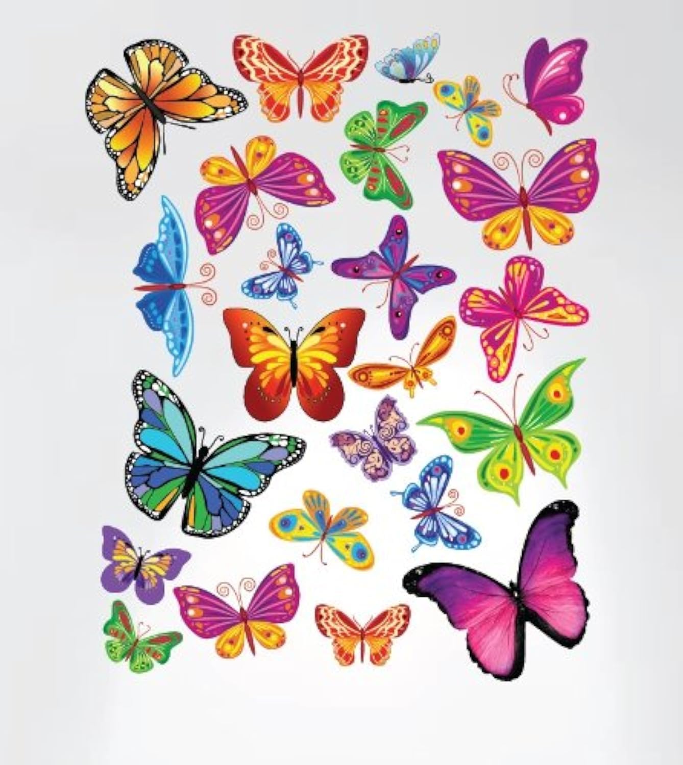 Easy Peel and Stick Instant Home Decor Wall Sticker - Colorful Butterflies Nursery Decals #3005
