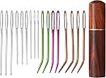 17pcs Large Eye Sewing Needles Kit, Include Curved Tapestry Needle & Straight Blunt Needle Sharp Large-Eye Hand Knitting Needles with Wooden Case for Crochet Projects