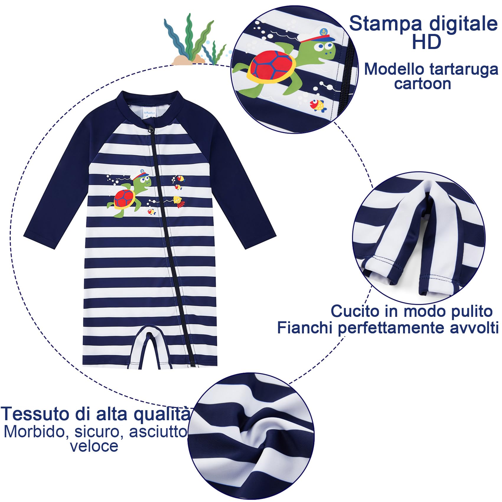 Costume da Bagno per Bambino/Ragazza con Protezione Solare UPF 50+ Costume da Sole a Manica Lunga con Cerniera Completa per Neonato (3-36 Mesi)