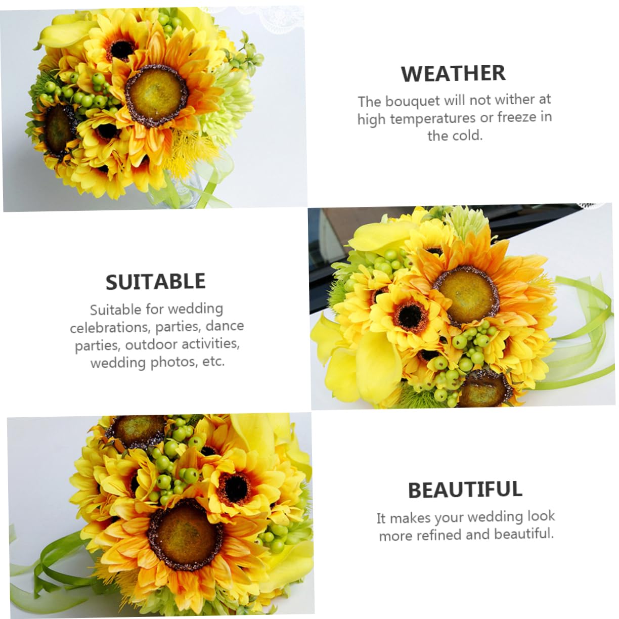 MAGICLULU Künstlicher Brautstrauß mit Sonnenblume, Hochzeitsdeko Requisite | Spinnseide und Pu, Wetterfest für Hitze und Kälte, für Outdoor Aktionen und Tanzveranstaltungen