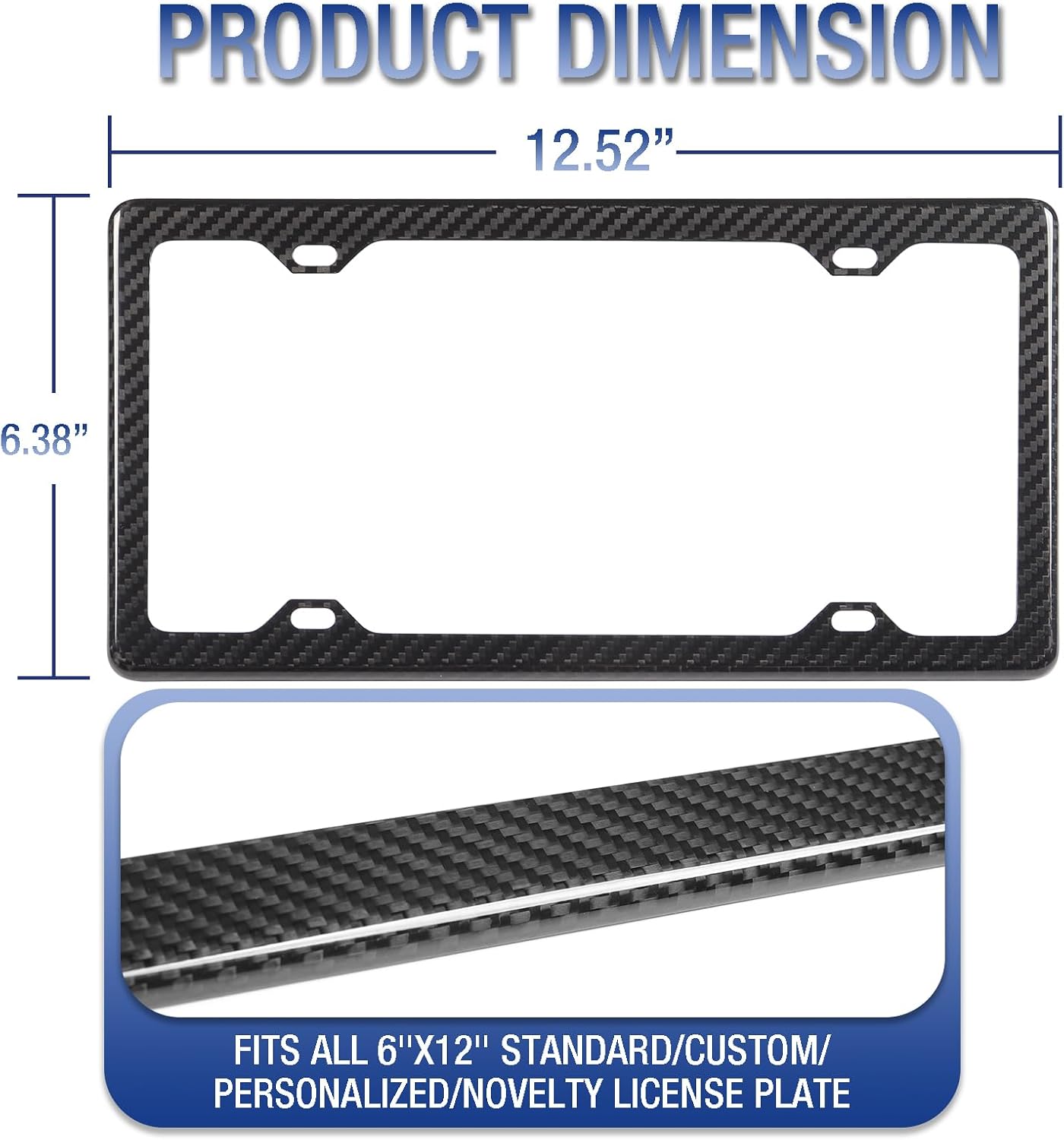 Carbon Fiber License Plate Frame，Handcrafted T700 Carbon Fiber License, Slim Black License Plate Frame with Nuts and Pads, Rattle Proof Pad，Universal Car Tag 4-Hole