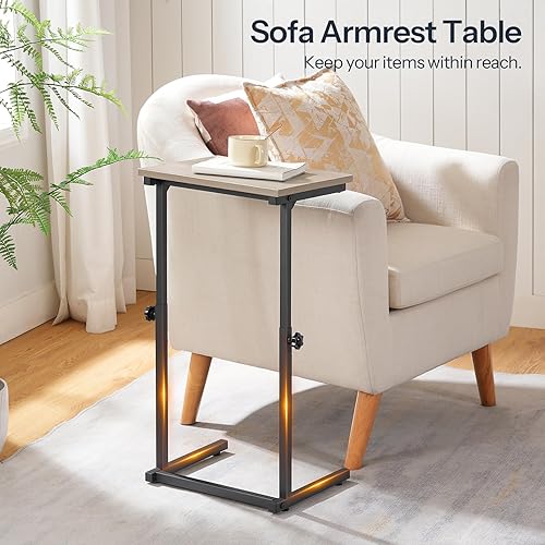 Miniatura 4 de HOOBRO Mesa auxiliar en forma de C, mesa auxiliar de altura ajustable para sofá, mesa de sofá para espacio pequeño, mesa auxiliar deslizante debajo