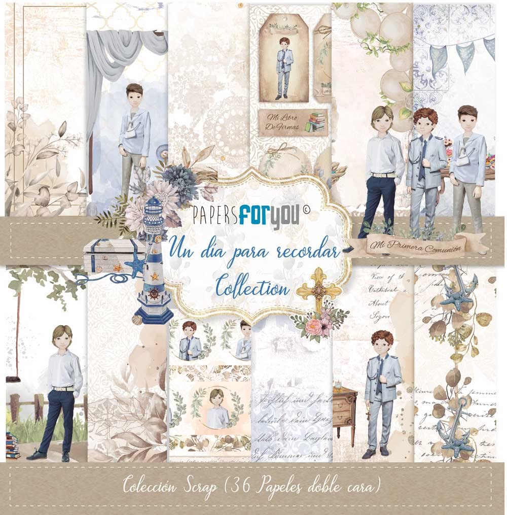Papers For You (Portugal/Portugués) Bloco 36 Papeis Scrap doble cara 180gr 12"x12" (Un Día Para Recordar Three Boys)