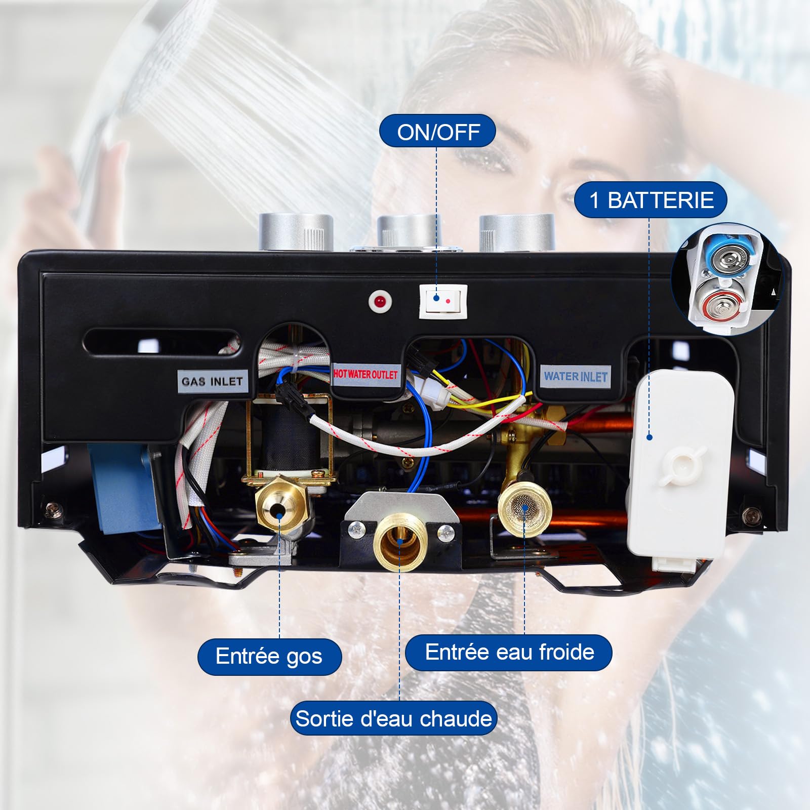 Chauffe-Eau à Gaz 16L Portable avec Affichage Numérique | Chauffe-Eau Instantané au Gaz Propane pour Camping, Douche Extérieure, Caravane et Intérieur | Chauffage d’Eau Sans Électricité