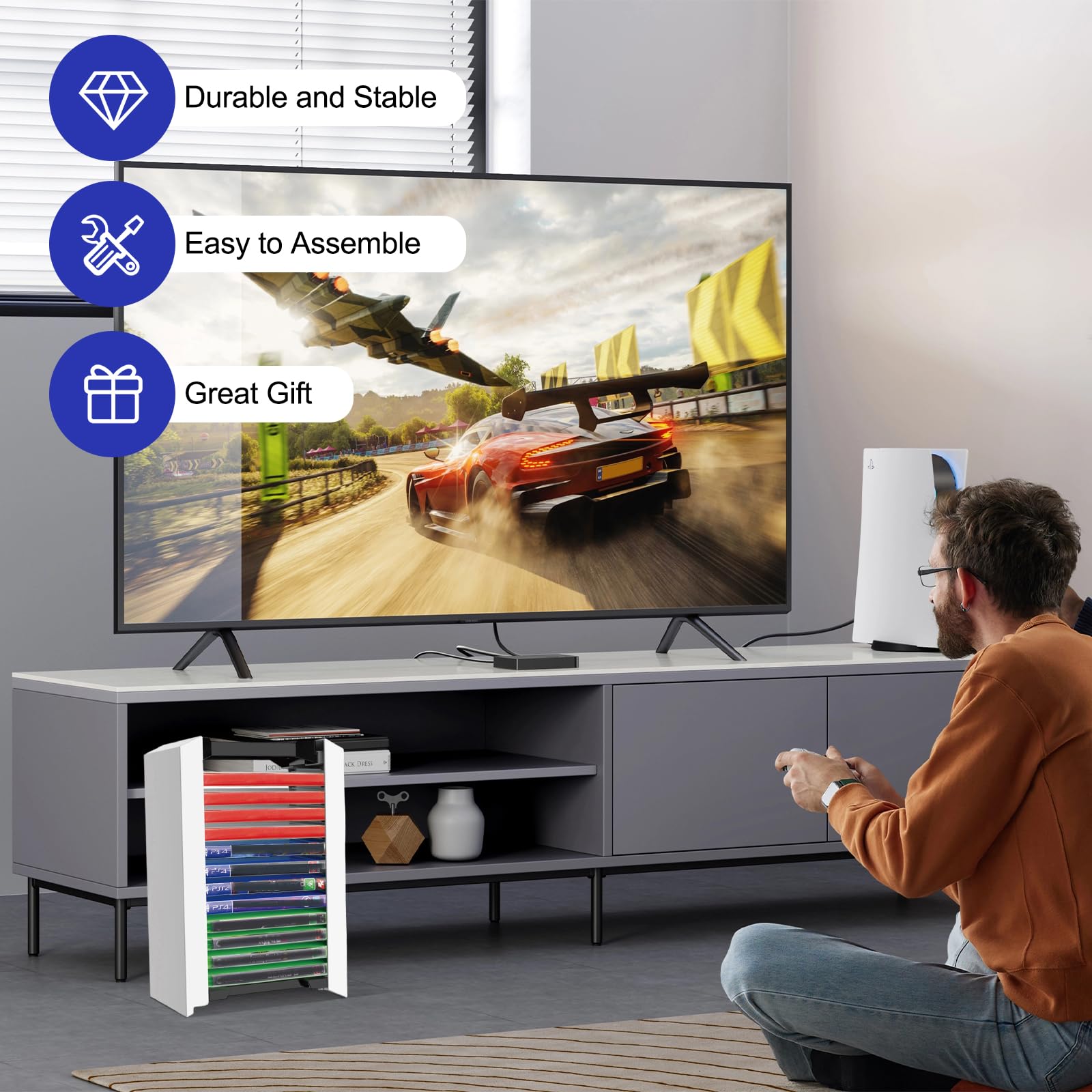NCONCO Scatola di immagazzinaggio, torre per giochi PS5, torre dei dischi da gioco, organizzatore di accessori da gioco, 12 supporti per dischi da gioco per PS5, PS4