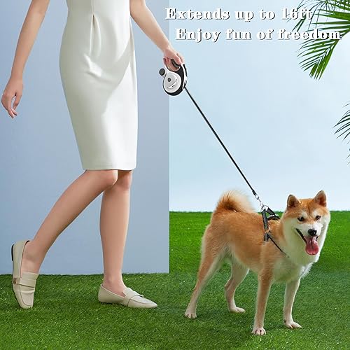 Miniatura 7 de Correa retráctil para perro con luz, correas de 16 pies con bolsa de excrementos y soporte, un botón de rotura y bloqueo, 360 sin enredos, agarre