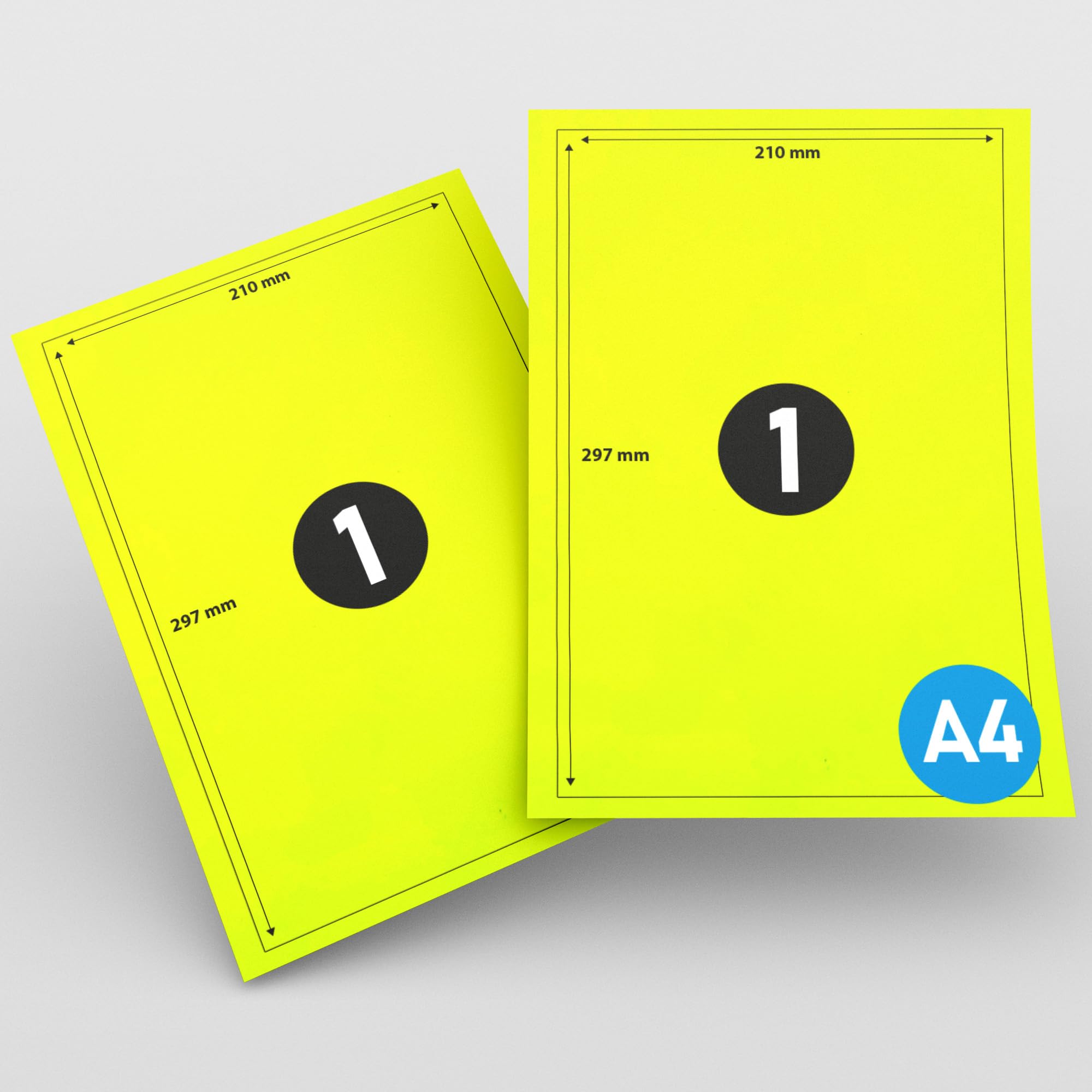 MD Labels Uniwersalne etykiety DIN A4 – etykiety samoprzylepne – do zadrukowania, neonowe żółte etykiety z papieru do opisywania, 210 x 297 mm, 50 etykiet
