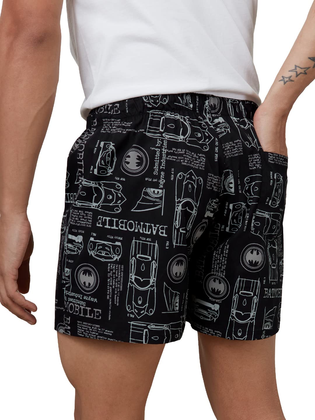 The Souled Store Batmobile, boxer da uomo e ragazzo, in popeline di cotone, con stampa grafica, colore nero