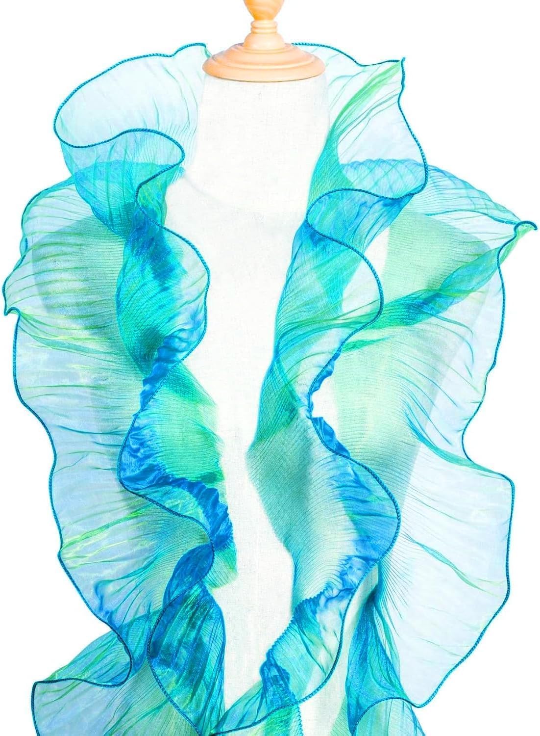 Ruffle Ribbon 15 Yards Jellyfish Tentacles Trim Pleated Organza Fabric for Mermaid DIY Crafts Sewing Dress Skirt Decoration (Blue, Large)