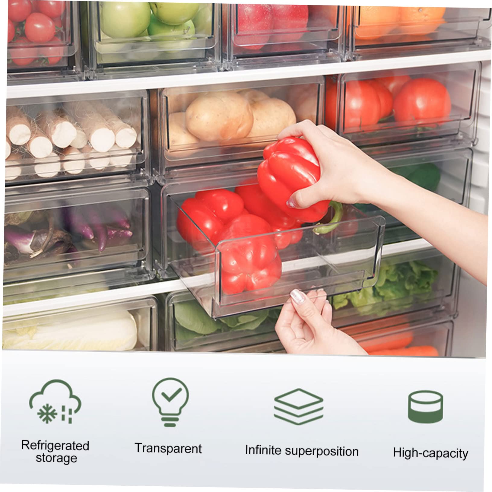 Stapelbare Kühlschrank Organizer mit Schublade Praktische Aufbewahrungsbox für Gemüse Obst und Lebensmittel Transparente Kühlschrankbox für Ordentliche Aufbewahrung