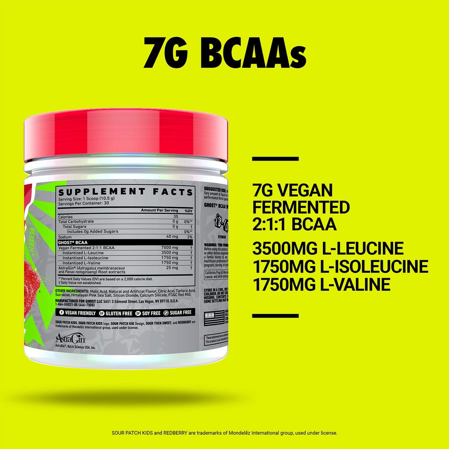GHOST BCAA Powder Amino Acids Supplement, Sour Patch