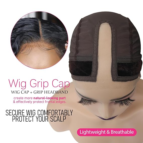 Labhairs Wig Grip Cap for Women - Non Slip, Adjustable Wig Caps Holds Glueless Wigs Securely in Place, Reusable Cap with Headband for Lace Front Wigs, One Size Fits All (Brown)