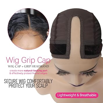 Labhairs Wig Grip Cap for Women - Non Slip, Adjustable Wig Caps Holds Glueless Wigs Securely in Place, Reusable Cap with Headband for Lace Front Wigs, One Size Fits All (Brown)