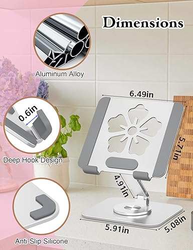 Miniatura 4 de Tablet Stand for iPad, 360° Rotating Aluminum Foldable Holder – Adjustable Desk Stand Fits iPad Pro 12.9/11,Samsung Galaxy Tab – Portable for