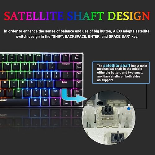 Miniatura 3 de LexonElec AK33 - Teclado mecánico RGB para juegos, 82 teclas, mini teclado compacto para computadora, 20 LED, retroiluminado, negro, teclado