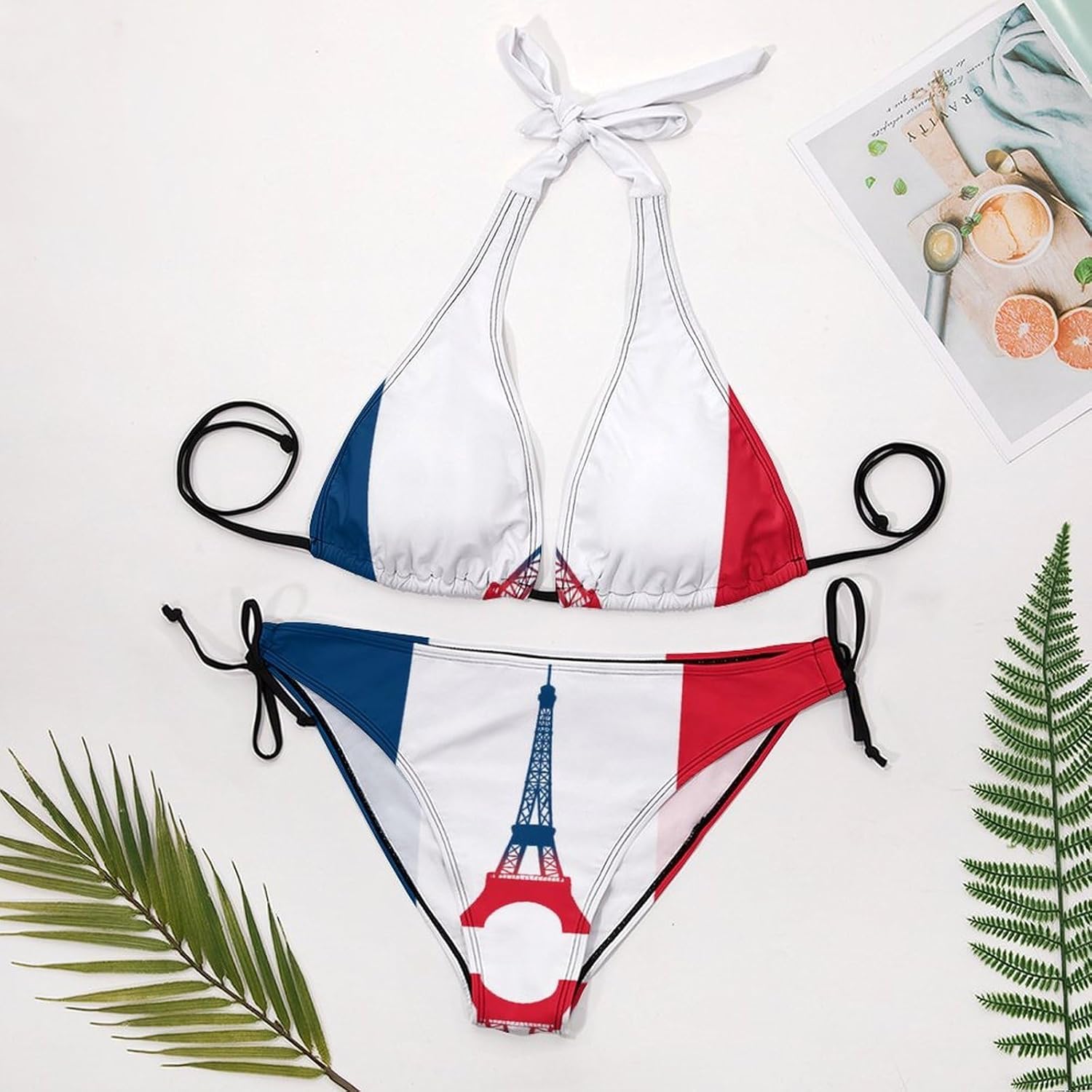 France Eiffel Tower Flag Novelty Women's 2 Piece String Bikini Set Swimsuits Bathing Suit Swimwear