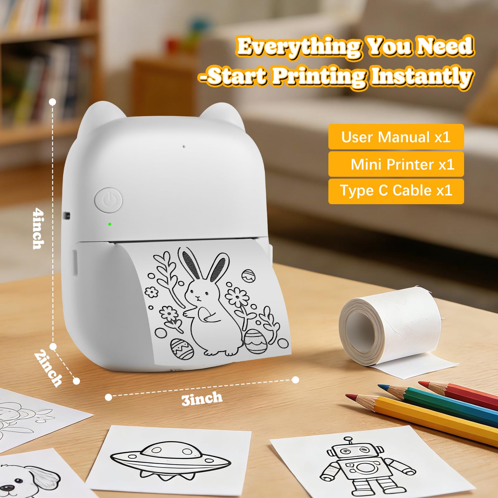 Mini Impresora Térmica Portátil Sin Tinta, Compatible con iOS y Android | Impresión AI, notas de estudio, diario creativo, manualidades DIY, regalo ideal, conexión móvil