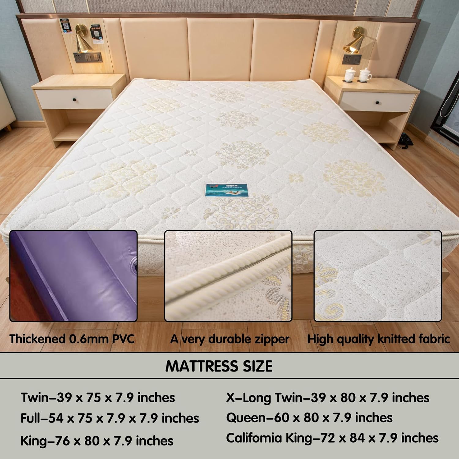 Free Flow Full Wave Waterbed Mattress - Square Waterbed Mattress, Waterbed Set with Soft and Comfortable Mattress Cover for Kids and Adults (California King-72 * 84)