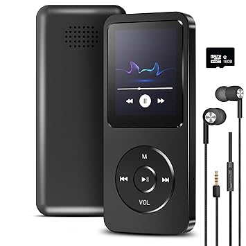 Sounce 16GB Mini MP3 Music Player with Bluetooth 5.4, HiFi Lossless Sound, Video Playback, Voice Recorder, FM Radio, E-Book Reader, and Loudspeaker | Expandable up to 128GB (Black)