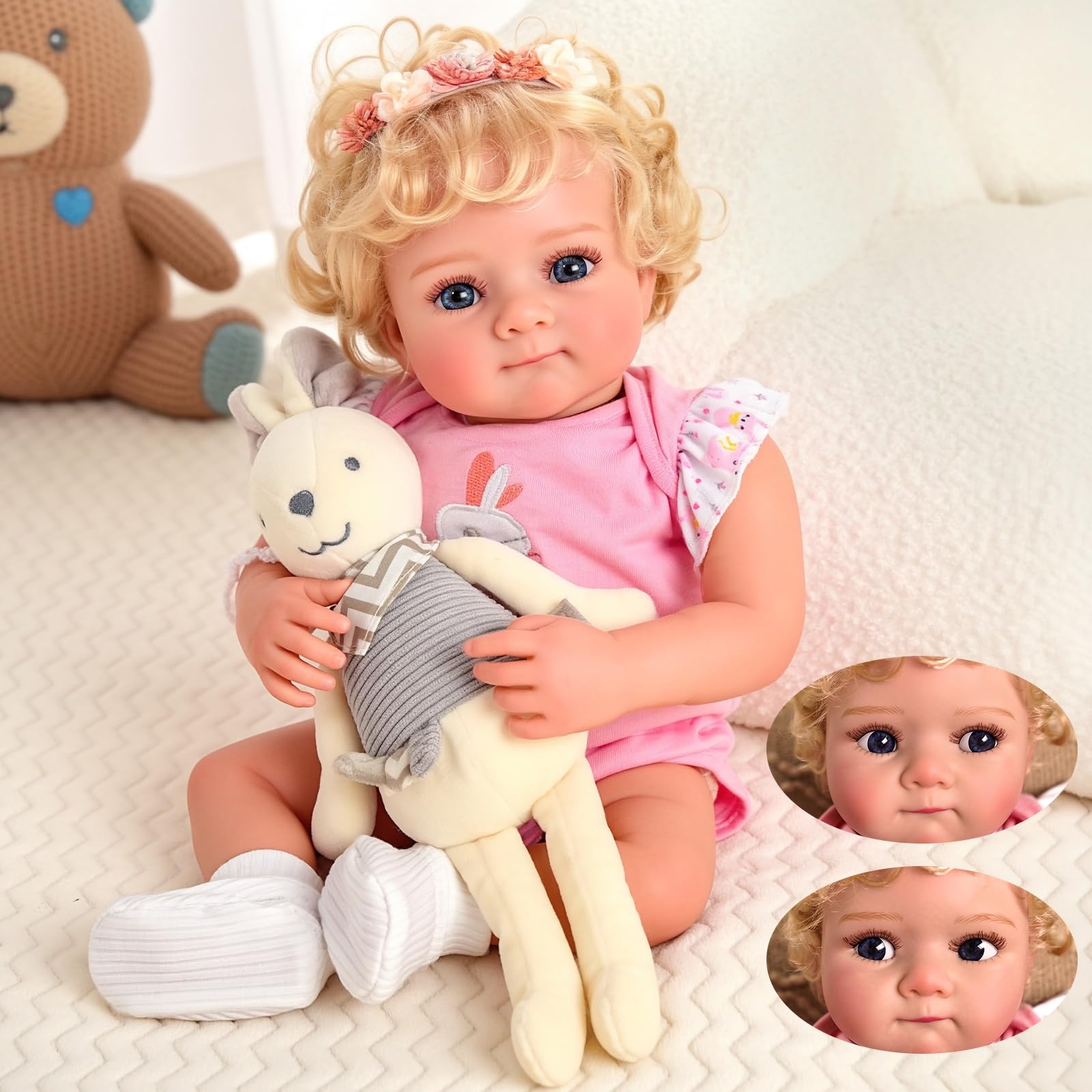 JIZHI Reborn Bambola - 43 cm Bambole Realistica con Occhi Rotanti e corpo in Morbido Tessuto - Bambolotto Bambina Include Accessori ed è Adatta a Bambini dai 3 Anni in su