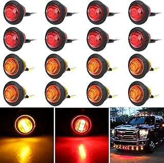 16PCS Led Trailer Lights, Round 3/4 Inch Marker Lights 8pcs Amber 8pcs Red 12v Mini Signal LED Clearance Marker Light Signal Lamp Sealed Flush Mount Bulbs for Truck Trailer Bus Boat RV Lorry Car Van