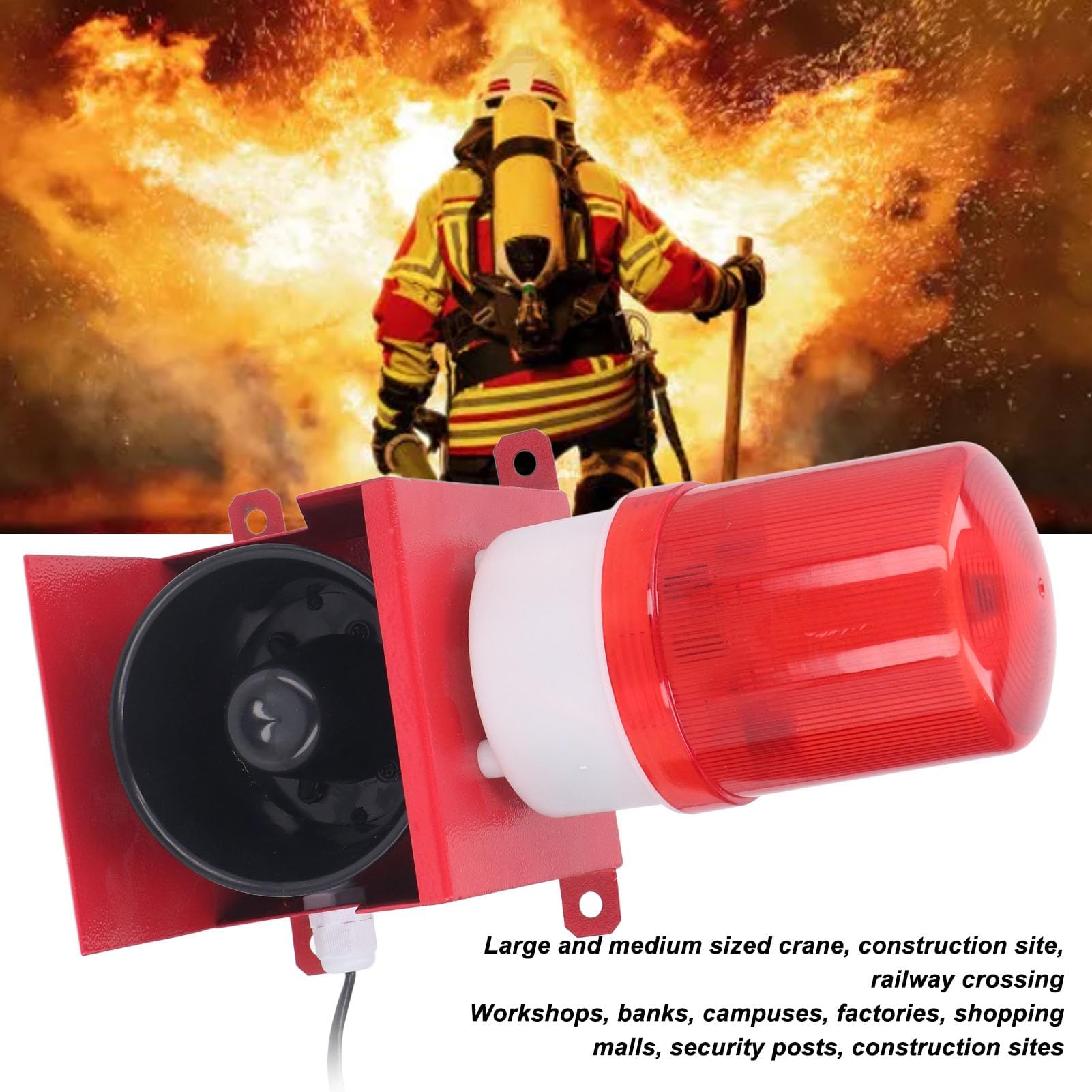 Ejoyous Alarma de Sirena Industrial, Sonido de 115 DB y Luz Estroboscópica, Sirena de Advertencia de Emergencia para Exteriores IP65 a Prueba de Agua para Sitios de Construcción, (DC12V)