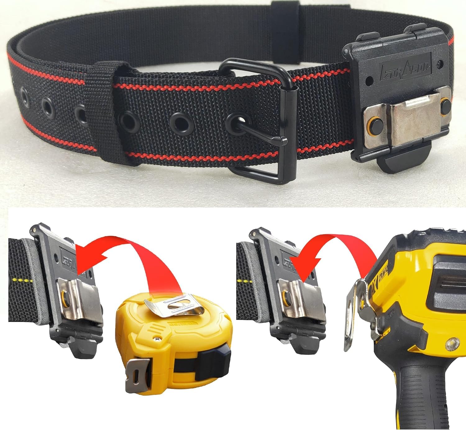 Working Belt with Tape Measure Holder Clip On, Heavy Duty Adjustable Tool Belt with Clip for Tape Measure and Hand Tools - Image 3