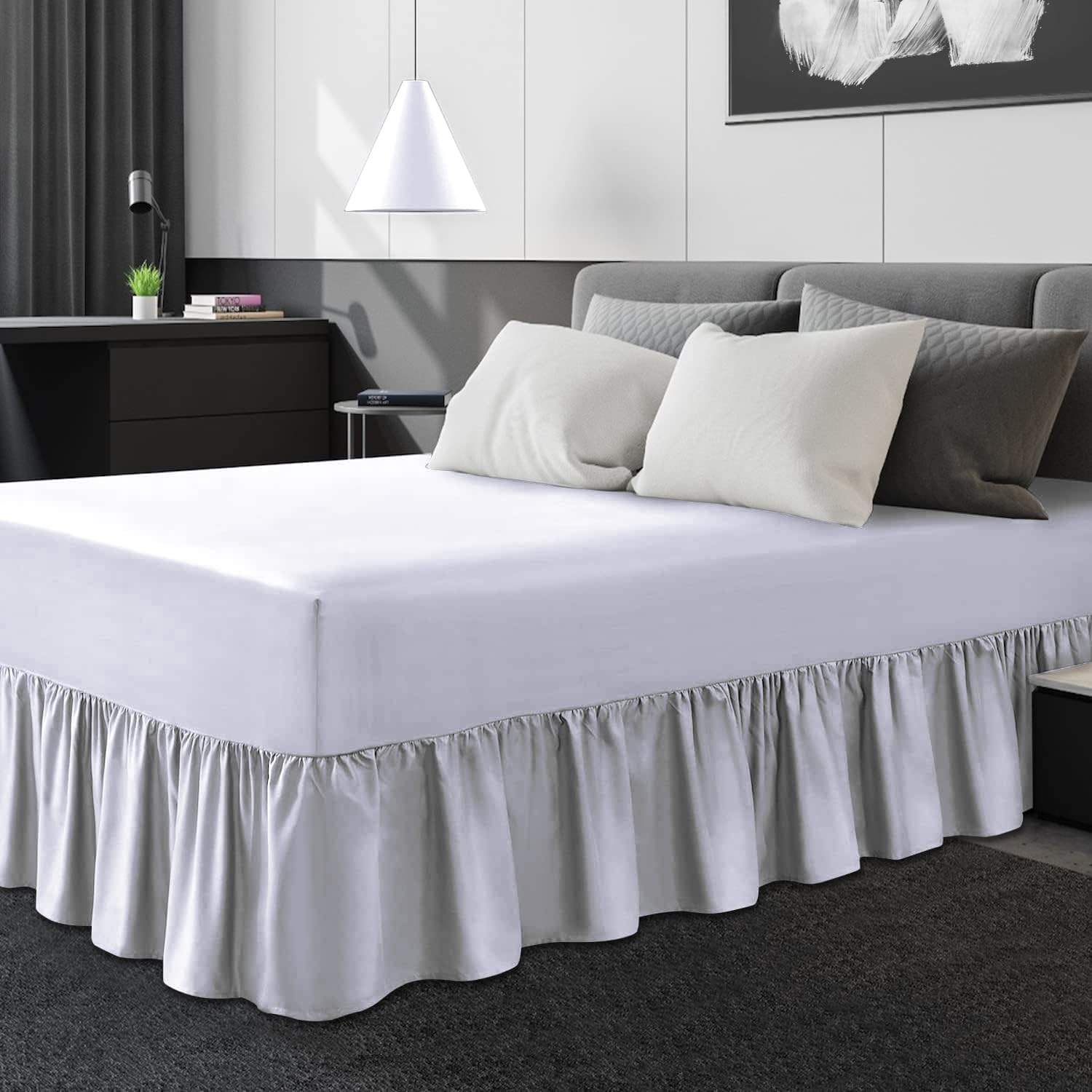 GC GAVENO CAVAILIA Non-Iron Percale Valance Sheet Single Bed | Lightweight & Breathable | Polycotton Soft & Cozy Frill Bed Sheets, White