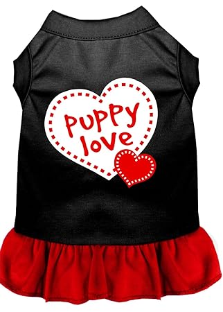 Mirage Pet Products 16-Inch Puppy Love Dress, X-Large, Black with Red