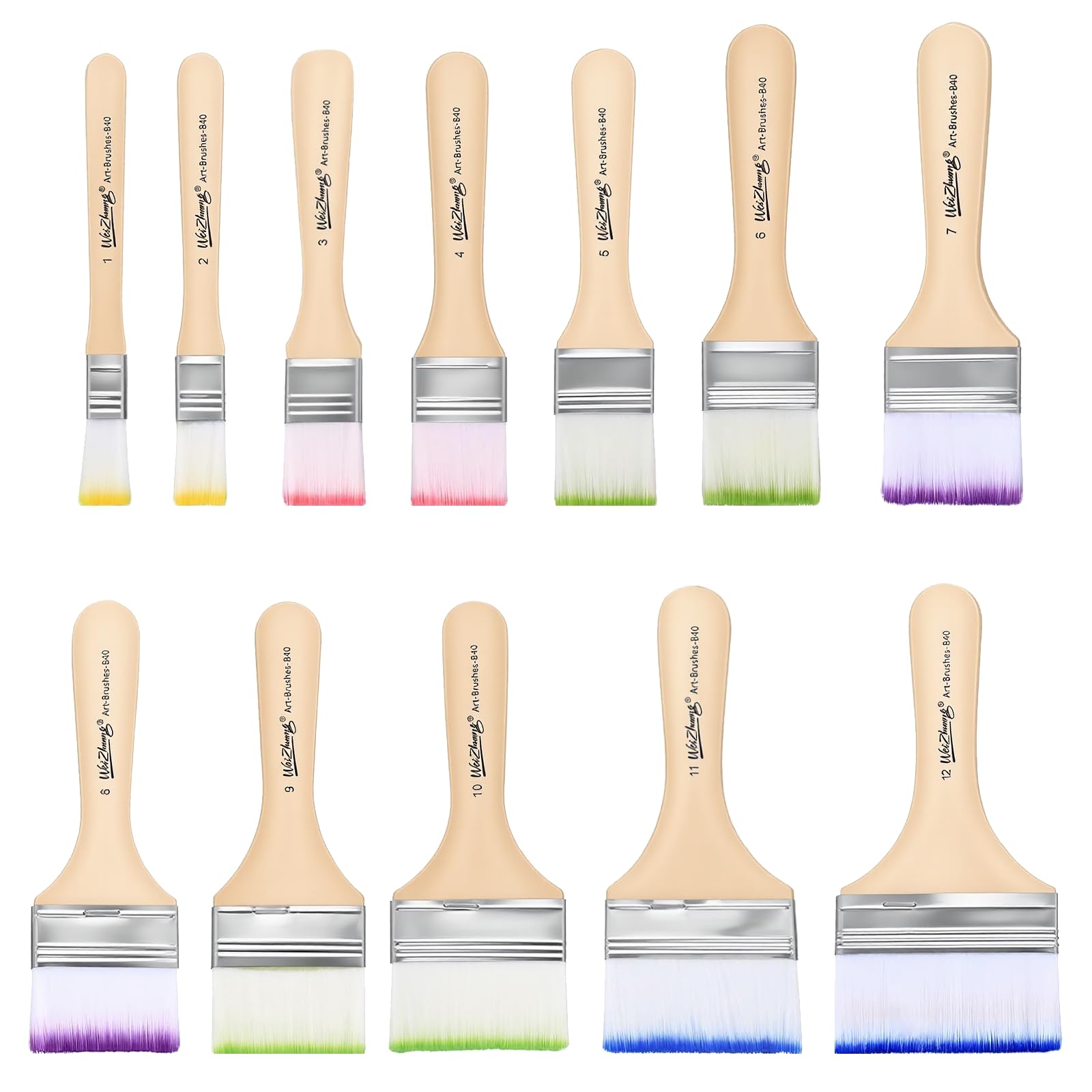 16 Pcs Flat Paintbrushes for Art Paint Brushes for Acrylic Painting Brush Set, Nylon Acrylic Varnish Wide Flat Paint Brushes for Oil Painting Art Watercolor Artists
