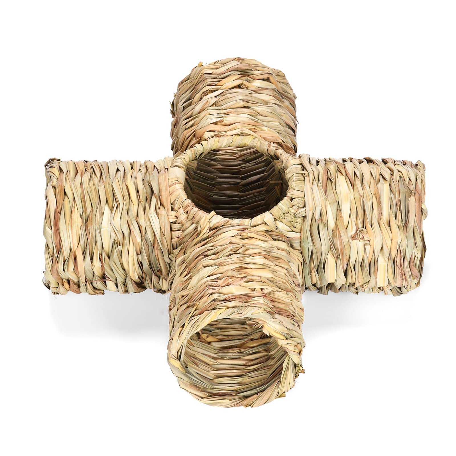 ROYJJ Grass House Woven Pet Tube Tunnel Nest Chew for Hamster Junior Rat Four-way straw weaving to avoid pipe hamster rabbit nest