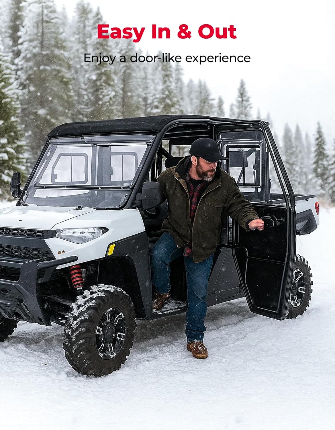 KEMIMOTO 2-IN-1 Convertible UTV Doors with Vented Window, Compatible with Polaris Ranger Crew XP 1000 2019-2026, Removable PC Upper Windows & PP Half Door Panels (4-Door Set)