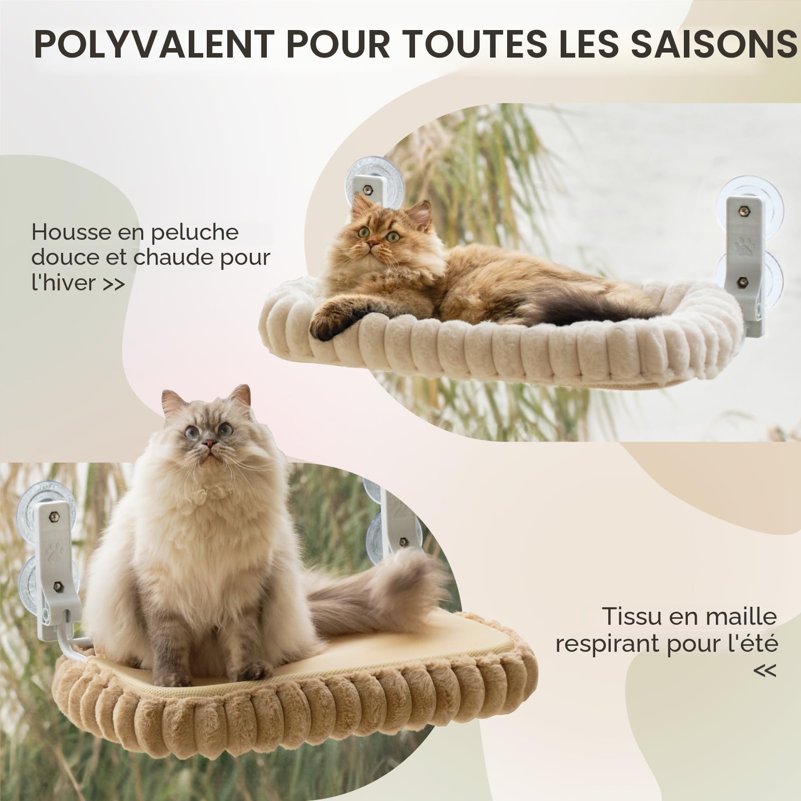 EDAGNY Elegant Hamac pour Chat Pliable - Hamac Chat Fenetre avec réversible et Lavable lit pour, lit de fenêtre Supporte jusqu'à 18kg (Creme, M)