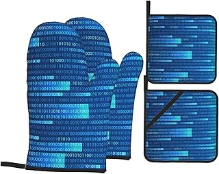 Juego de 4 agarraderas y Manoplas para Horno Resistentes al Calor, Color Azul, de Programmer Code
