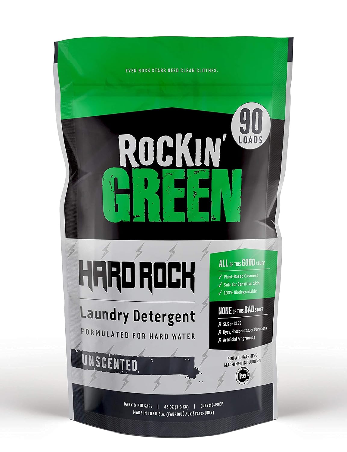 Rockin’ Green Funk Rock Ammonia Bouncer (16oz) Bundle with Hard Rock Laundry Detergent (45oz) | Hard Water Soap and Laundry Pre-Wash Powder | Unscented and Fragrance Free | Vegan and Eco-Friendly