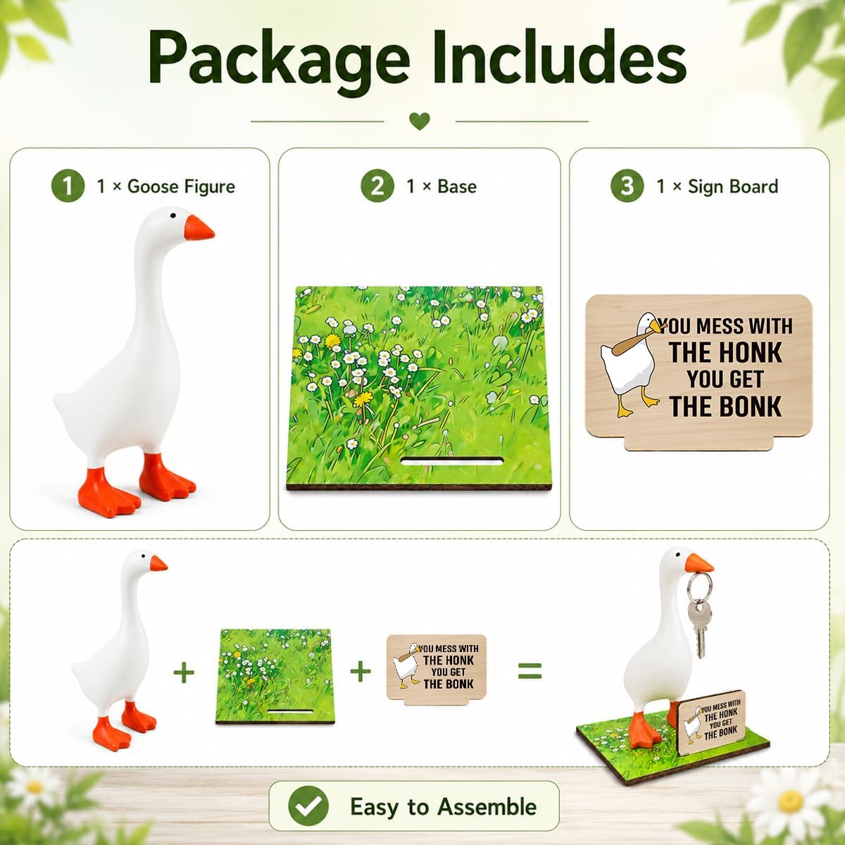 SUSZDOU Funny Housewarming Gifts-Magnetic Key Goose Holder, You Mess with THE HONK You GET THE BONK Sign, Desk Decor with Wooden Base for Home, Office, Entryway, Funny Housewarming Gifts