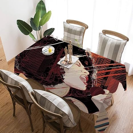 Amazon アフロ装飾 テーブルカバー 食卓カバー 146 146cm グランジ背景演奏ジャズ歌手女性ミュージカルサウンドイラスト 北欧 テーブルカバー 撥水 防水 防油 おしゃれ テーブルクロス オンライン通販