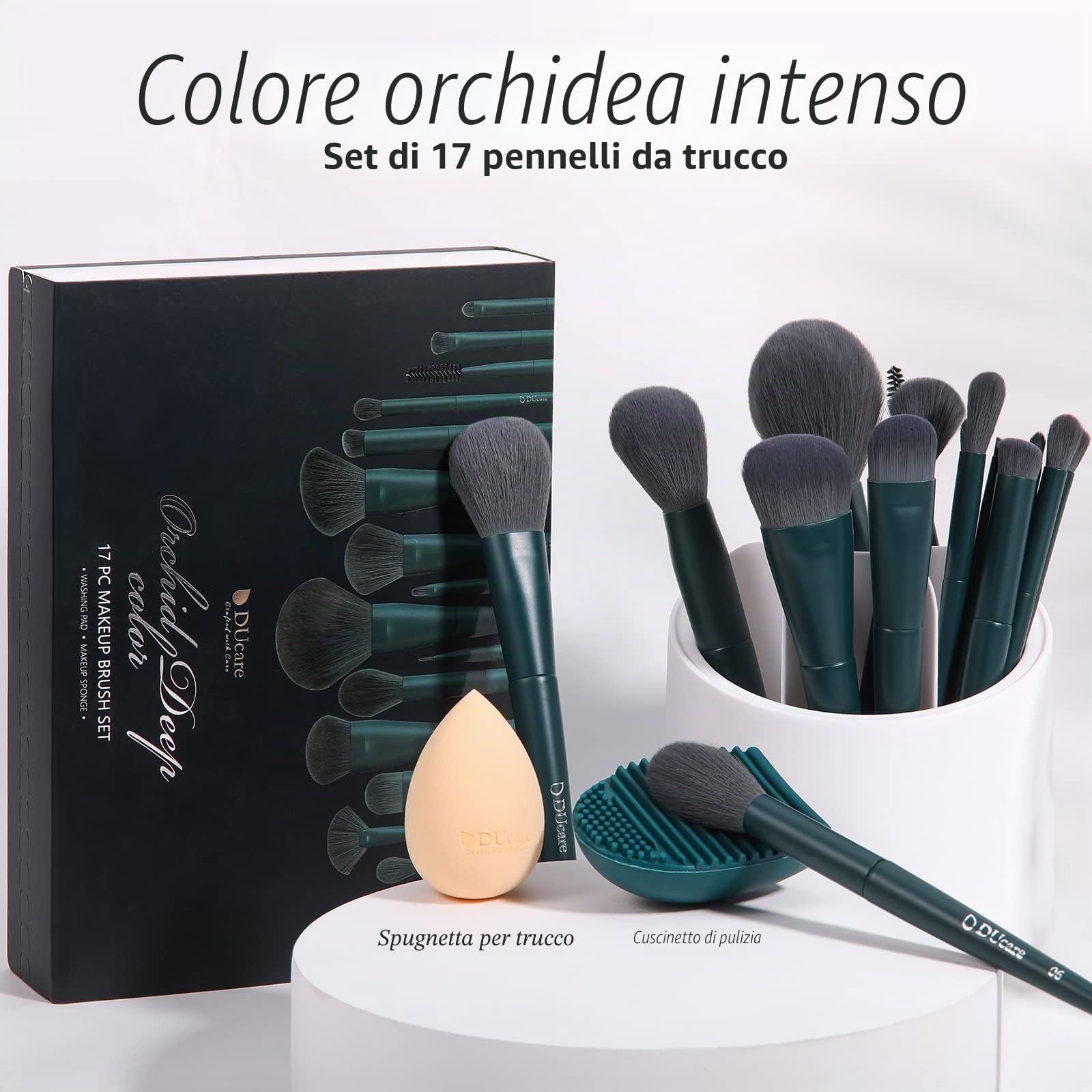 DUcare Set di pennelli per trucco 17 pezzi con tappetino per la pulizia delle spazzole e spugna per il trucco Kit professionale per cipria in polvere per ombretti in polvere Confezione regalo
