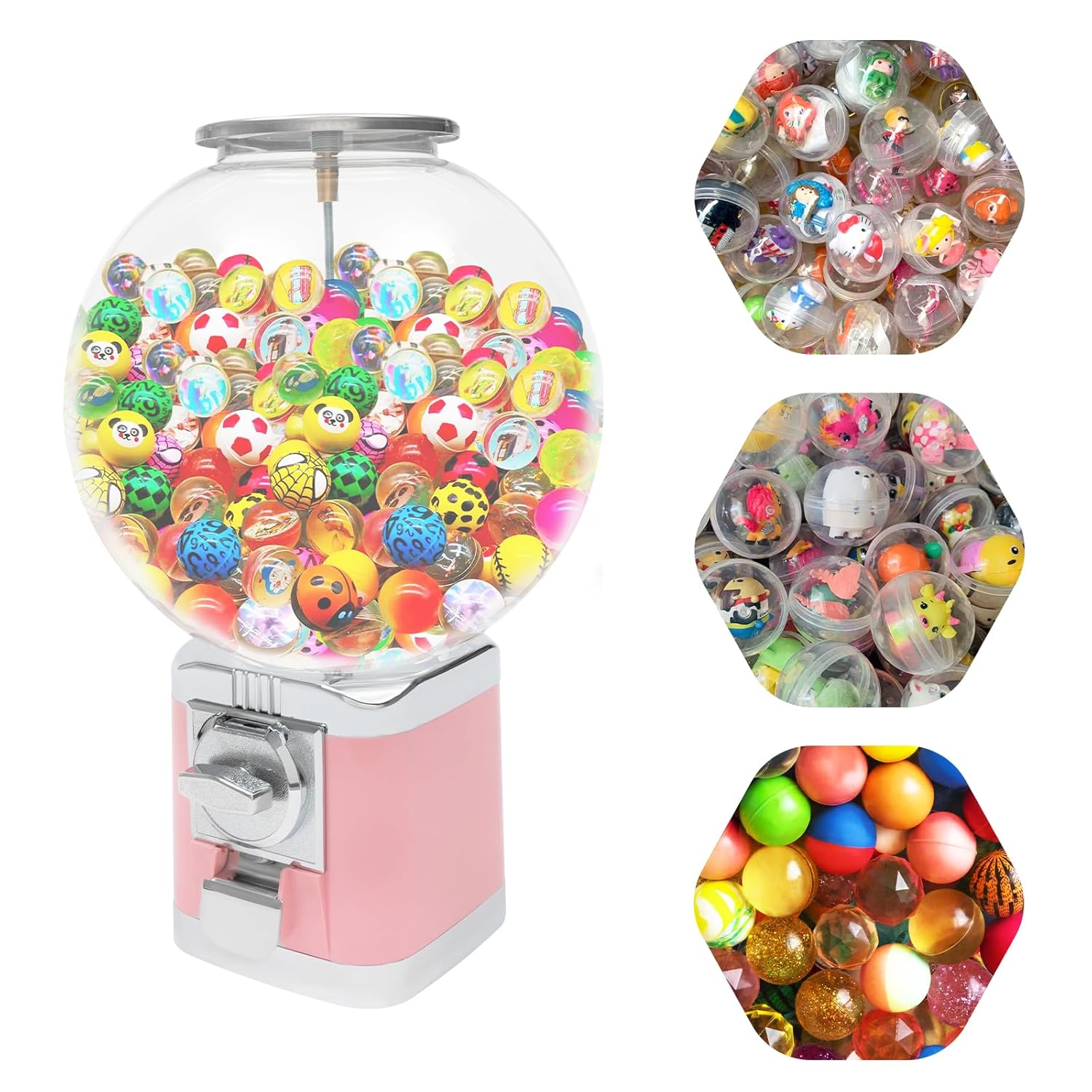 Vending Machine, 1 Dollar Coin Large Capacity Candy Gumball Machine, 500 Pieces 1.26in Candy Capsule Toy Vending Machines Coin Piggy Banks w/Key for Retail Stores, Amusement Parks (Pink)