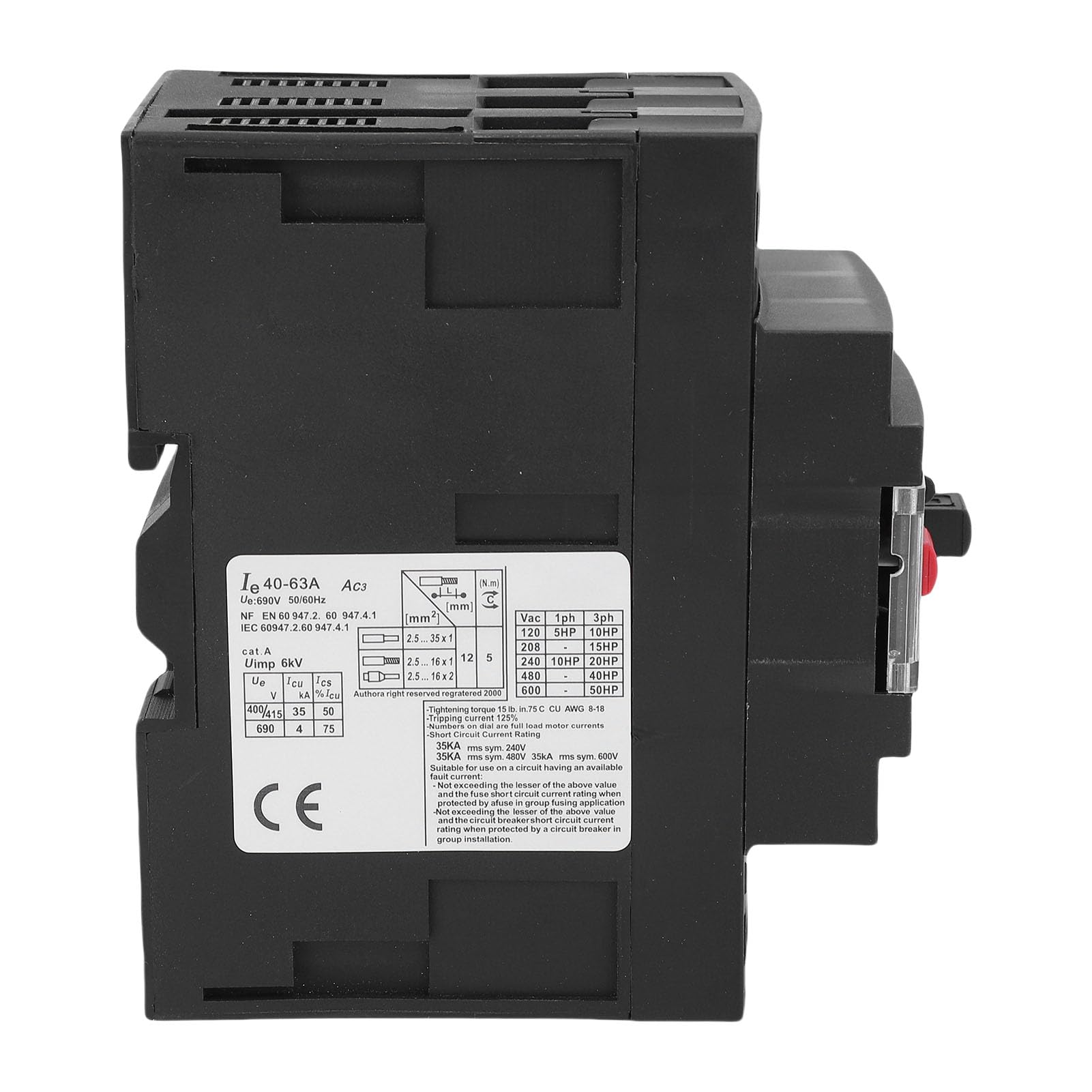 Headerbs Disyuntor de Motor Magnético Térmico Disyuntor de Protección del Motor Liberación Magnética Térmica Montaje en Riel de 35 Mm con Control de Botón para AC-3 Clase 50/60 Hz